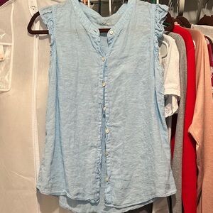 Lilly Pulitzer Pale Blue Sleeveless Ruffled-Trim Button Front Top